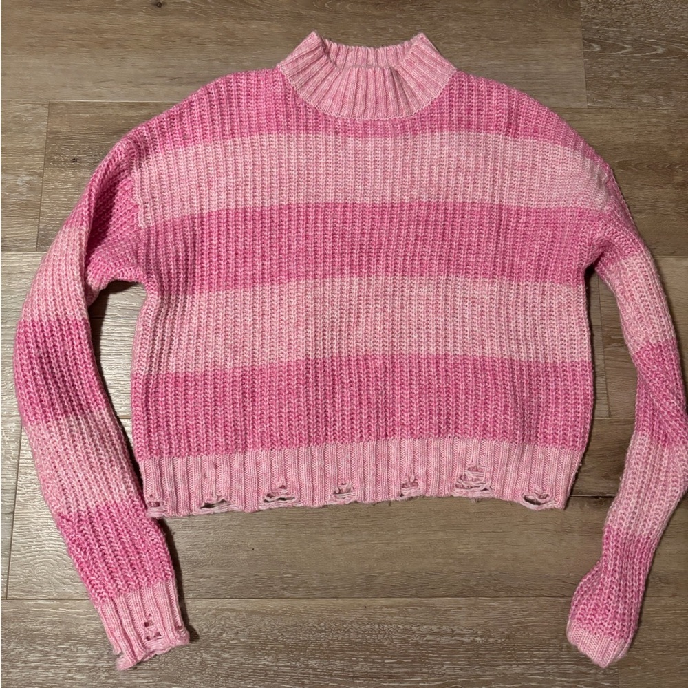 No boundaries Pink Striped Mock Neck Sweater – Size Medium